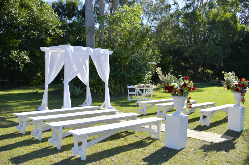 white wood benches